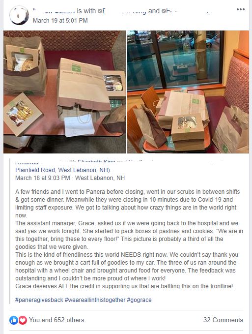 Image of Facebook post of a good deed